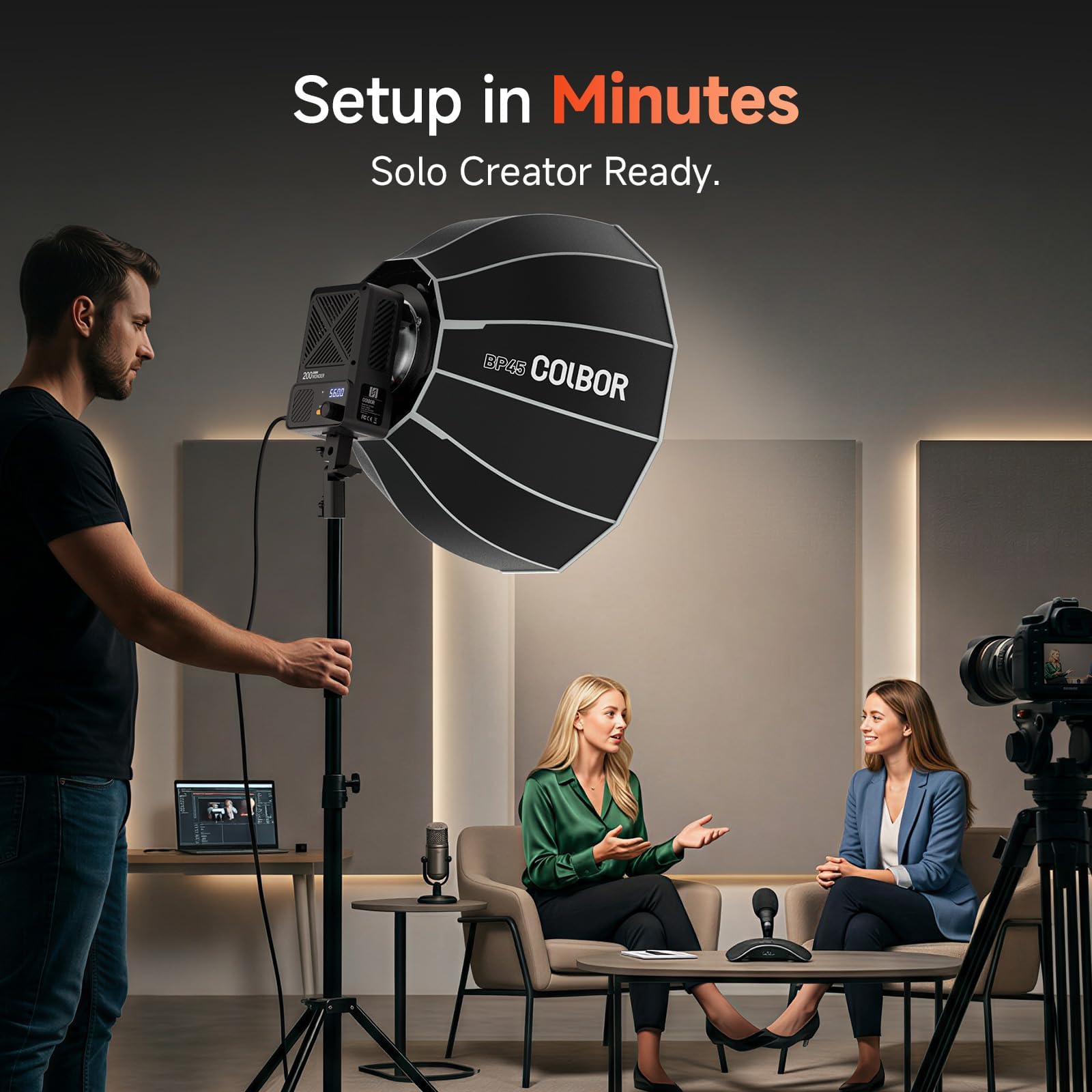 COLBOR Luz LED de vídeo de 200 W, diseño de fuente de alimentación integrada, bicolor 2700 K-7000 K COB lámpara de estudio con montaje Bowens, CRI 96+, Key Light para transmisión en directo, grabación