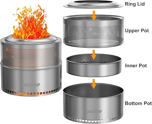 Miniatura 3 de unho Chimenea sin humo de 20 pulgadas para estufa de leña exterior, de acero inoxidable, portátil, para patio trasero, patio, jardín, picnic
