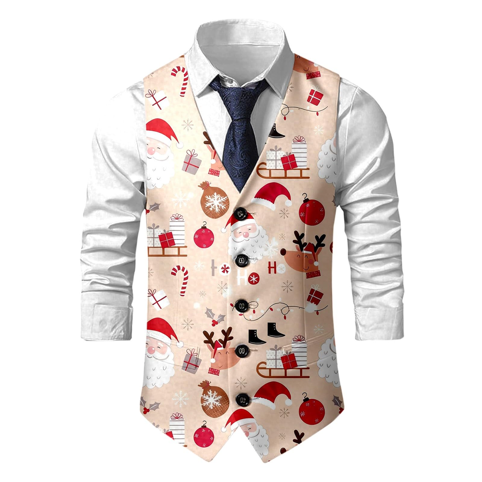 Christmas Waistcoat Mens Christmas Suit Vest un Waistcoat Fun Xmas Festive Happy Xmas Waistcoats V Neck Sleeveless Slim Fit Party Costumes Party Dress Up Vest Suit