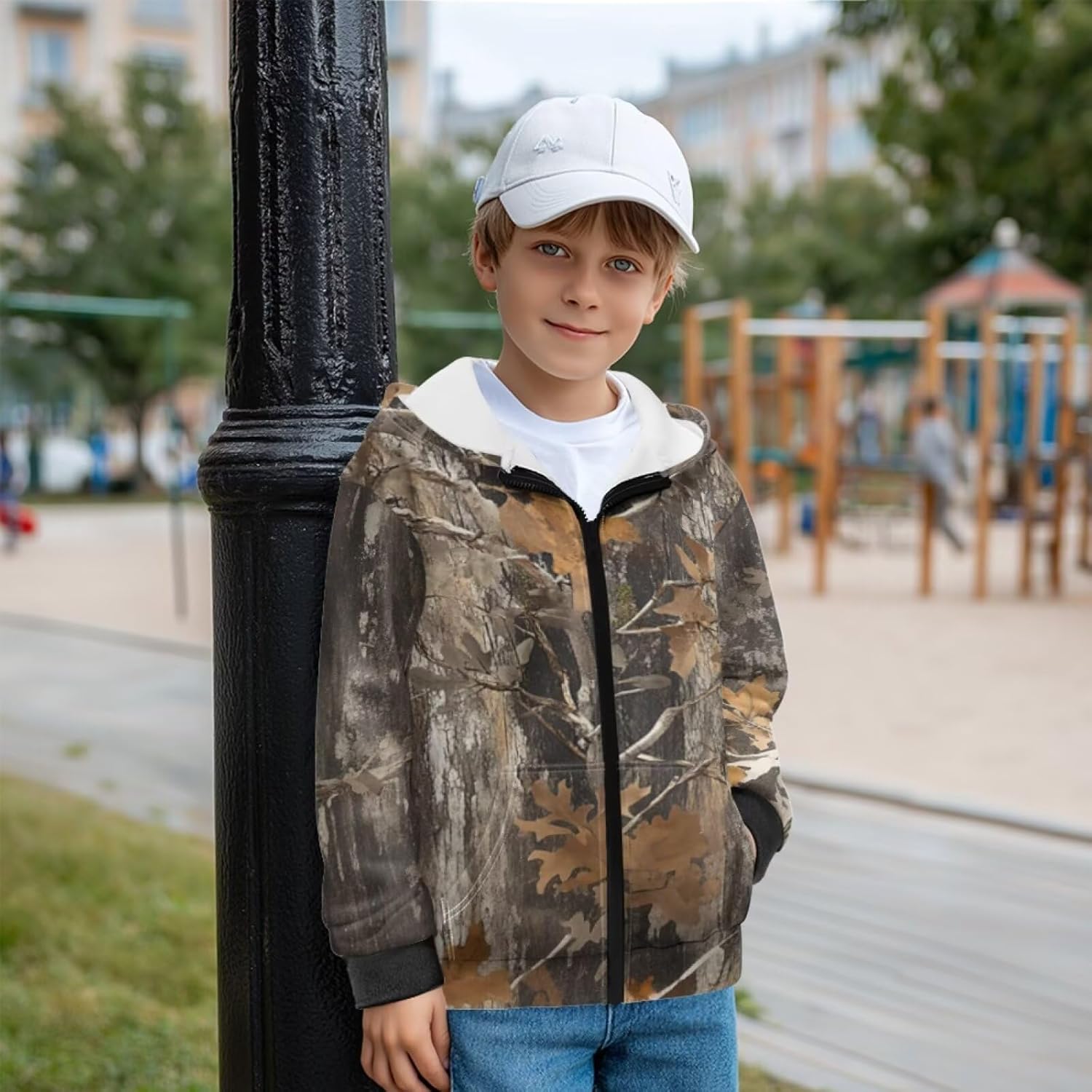 Hunting Camo Leaves Sweatshirt for Boys Girls Soft Zip Up Hoodies Kids Long Sleeve Tops with Hooded - Image 3