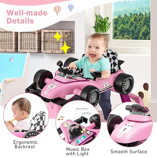 Miniatura 39 de BABY JOY Andador de bebé 4 en 1, caminador de actividad plegable con altura y velocidad ajustables, música, luces, antivuelco, andador de empuje