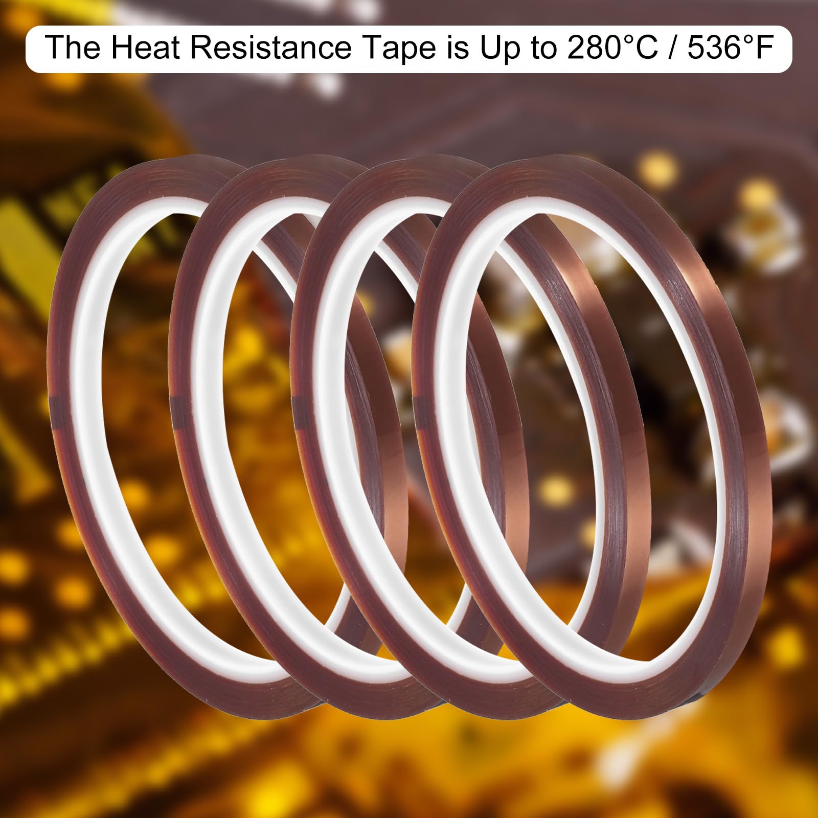 sourcing map Cinta térmica, 4 rollos de 5 mm x 33 m, cinta resistente al calor de alta temperatura para sublimación, prensa de calor, transferencia de calor, soldadura, placa de circuito