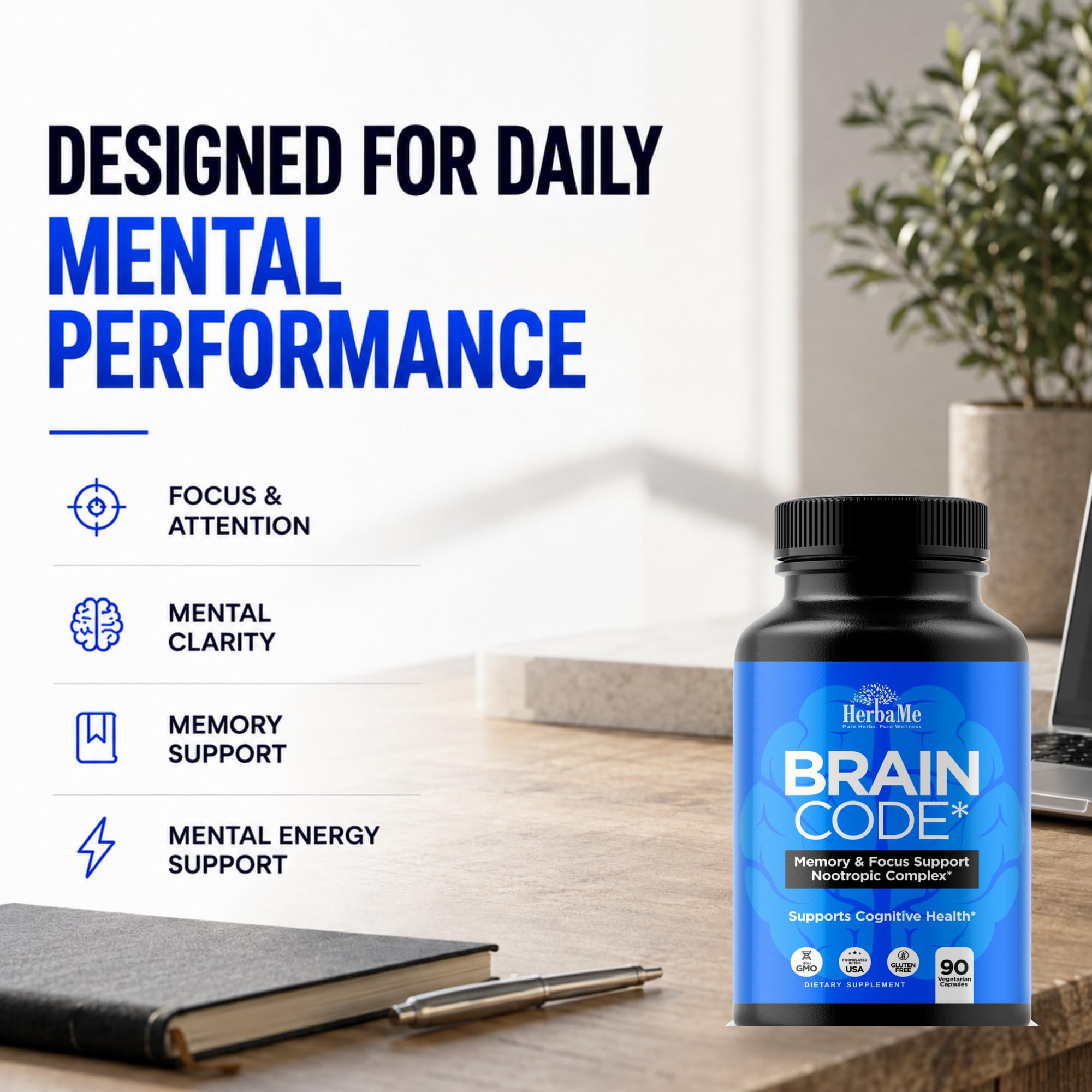 HerbaMe Nootropic Brain Supplement for Memory, Focus & Cognitive Support — Amazon image 2
