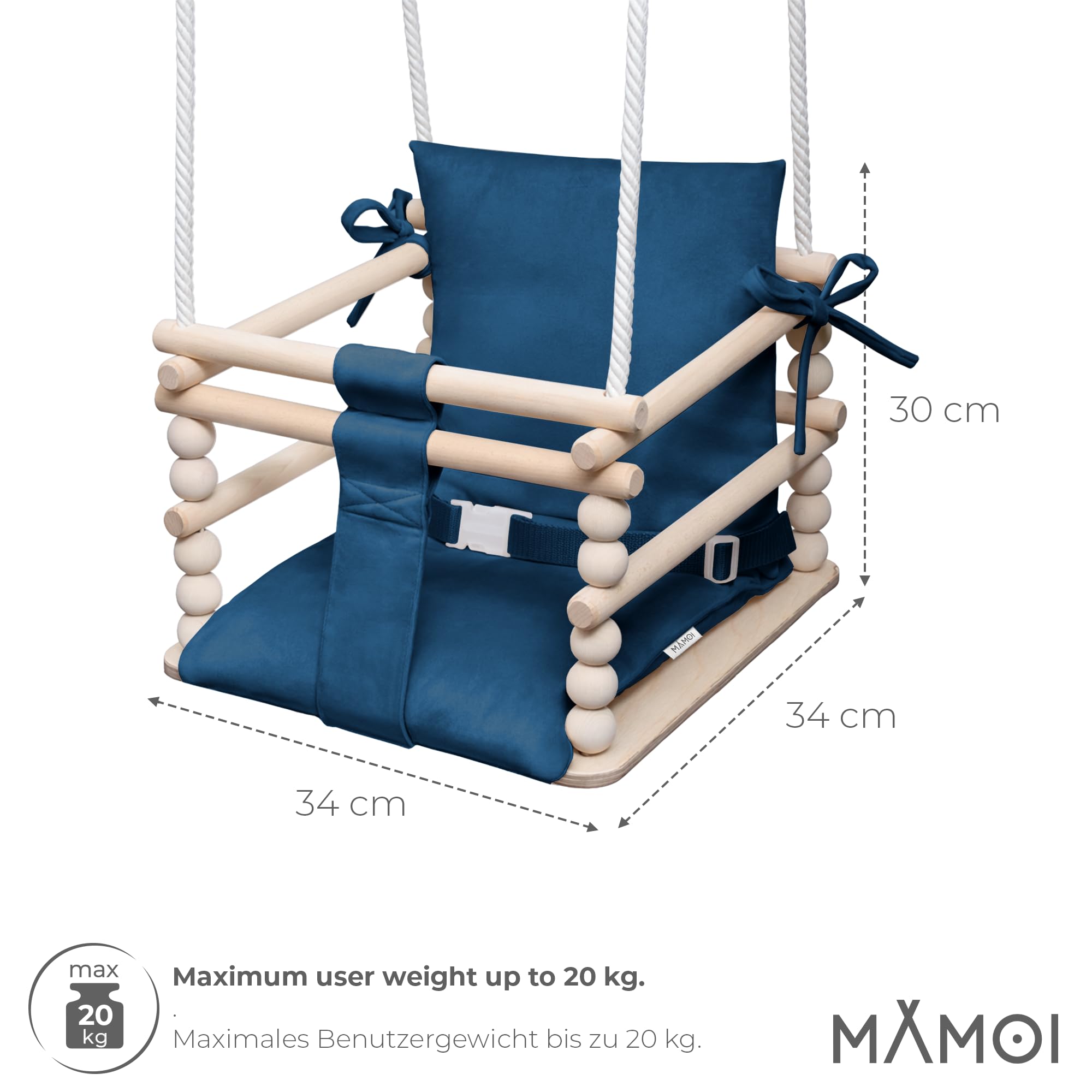 MAMOI Columpio infantil 3 en 1 con cinturón de seguridad, regulable en altura, columpio para casa, estructura estable, montaje sencillo, columpio infantil para interior