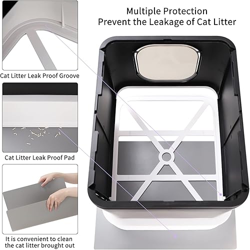 Miniatura 5 de RIZZARI Millions Sold Wordwide Cat Litter Box, Large Top Entry Anti-Splashing Litter Box, Enclosed Plastic Cat Litter Box with Handy Litter Scoop,