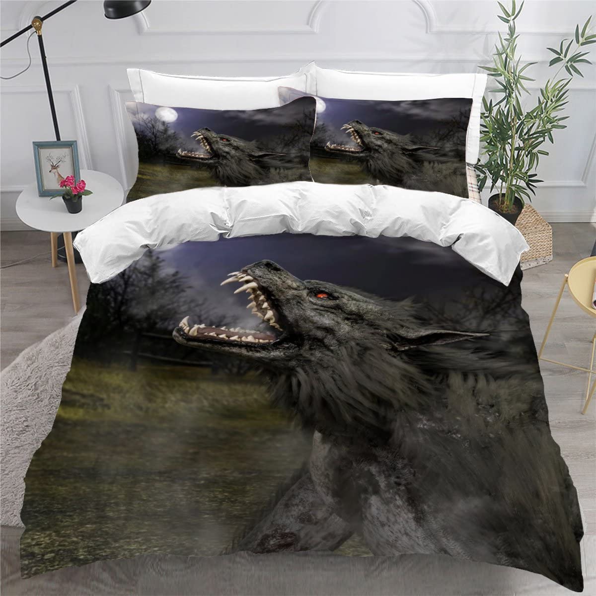 Housse de couette loup ultra douce en microfibre 3D respirante avec zip