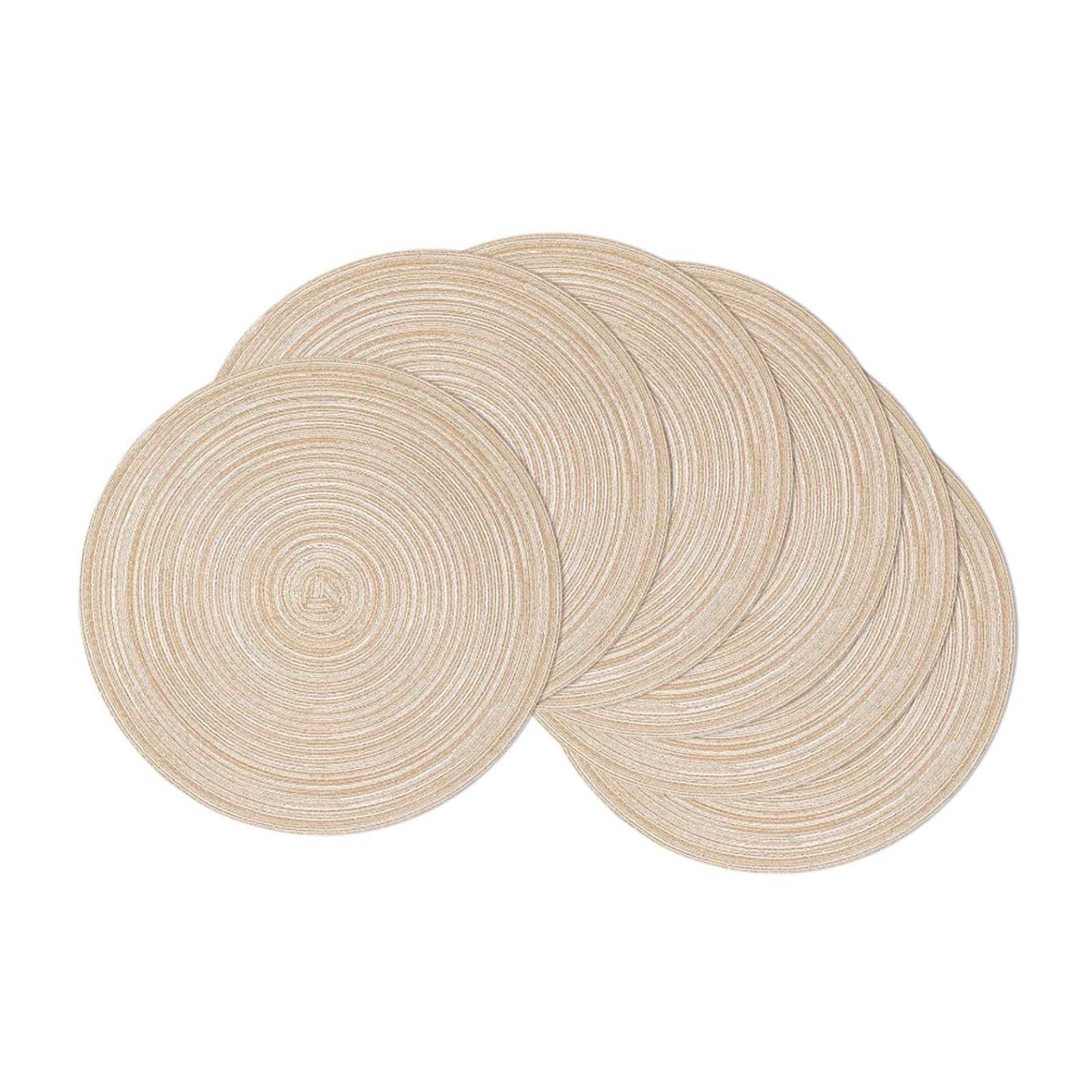 Woven Round Placemats Set of 6,Table Mats Washable Dining Table Place Mats， Heat Insulation Braided Dinner Table Mats Dining Table Place Mats for Kitchen Hotel Wedding Party (Beige)