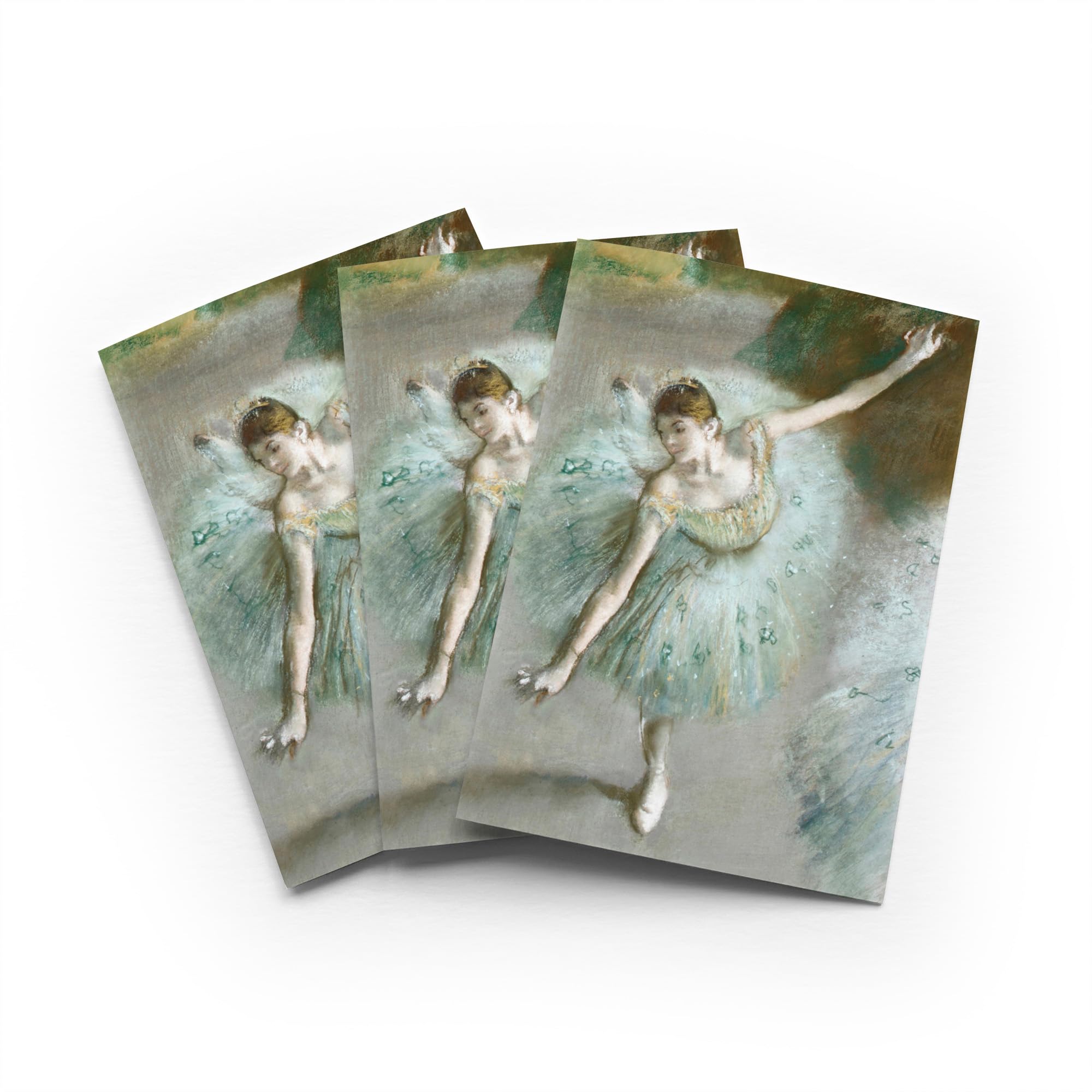 Degas Green Ballerina Greeting Card Impressionist Dance Any Occasion Set of 3 Blank Inside 5x7 Inch 13x18 cm