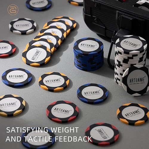 Miniatura 3 de ARTGAME Juego de fichas de póquer de arcilla de 0.49 oz para Texas Hold'em, 300 fichas estilo casino, con caja de aluminio tipo K y botones de