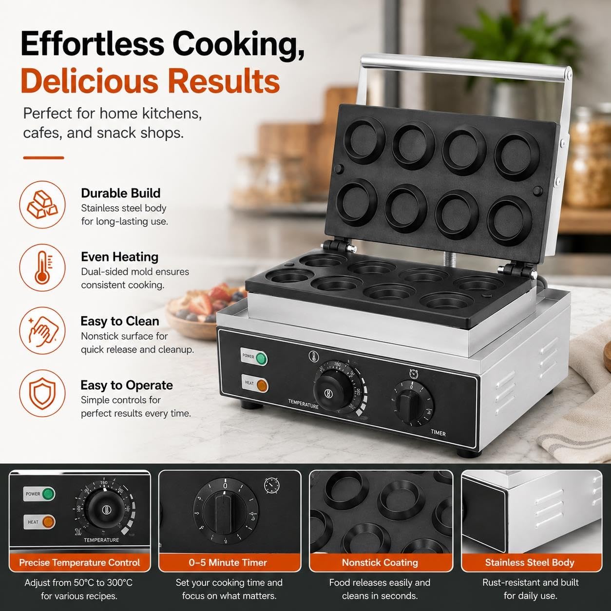 Tartillera De Doble Calentamiento, Horno De Repostería De 8 Puertos 1550W