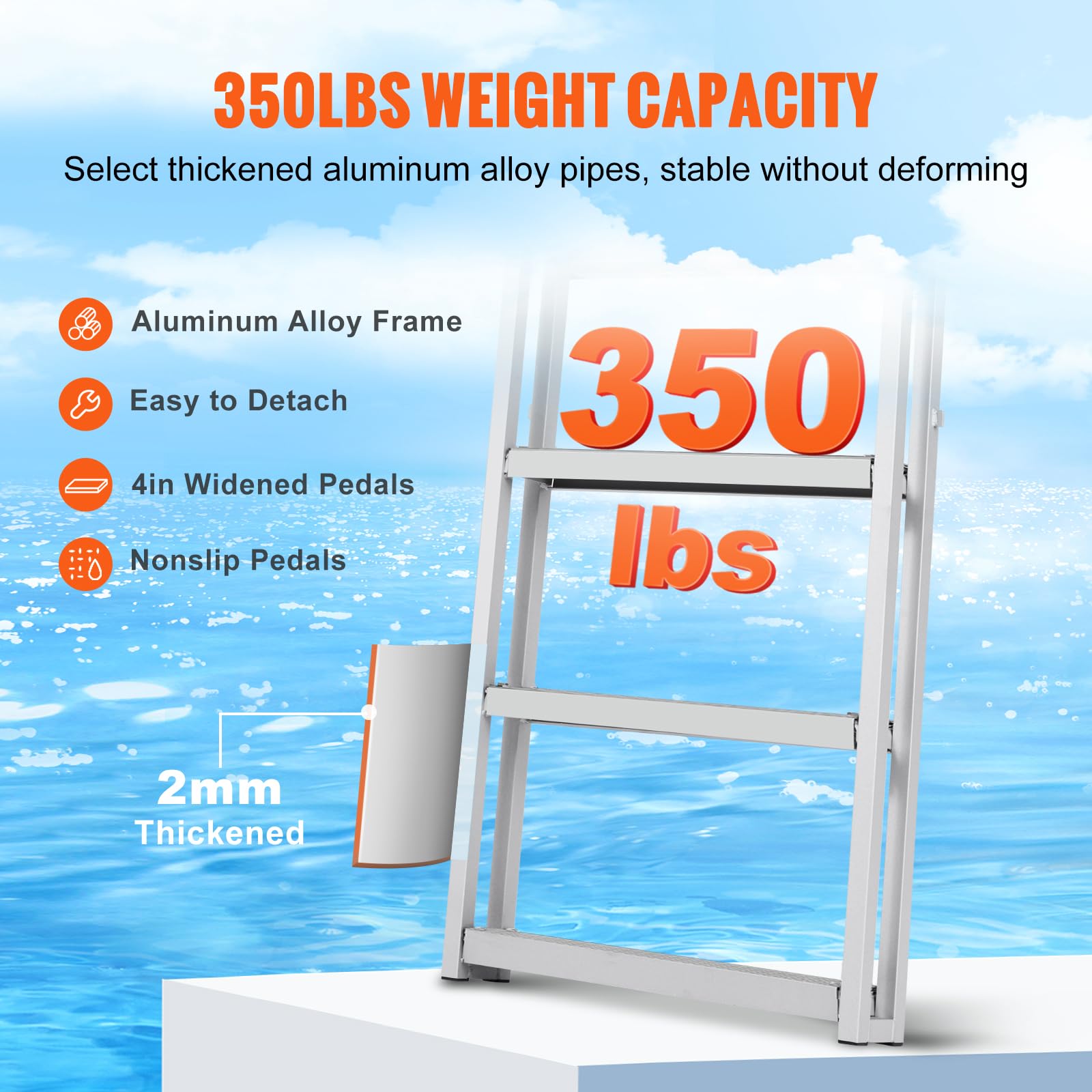 VEVOR Scaletta per Pontile Retrattile 5 Gradini, Portata 158 kg, Scaletta per Barca per Pontone Lega di Alluminio Altezza Regolabile 1700-2005 mm Scaletta Antiscivolo per Barca Piscina