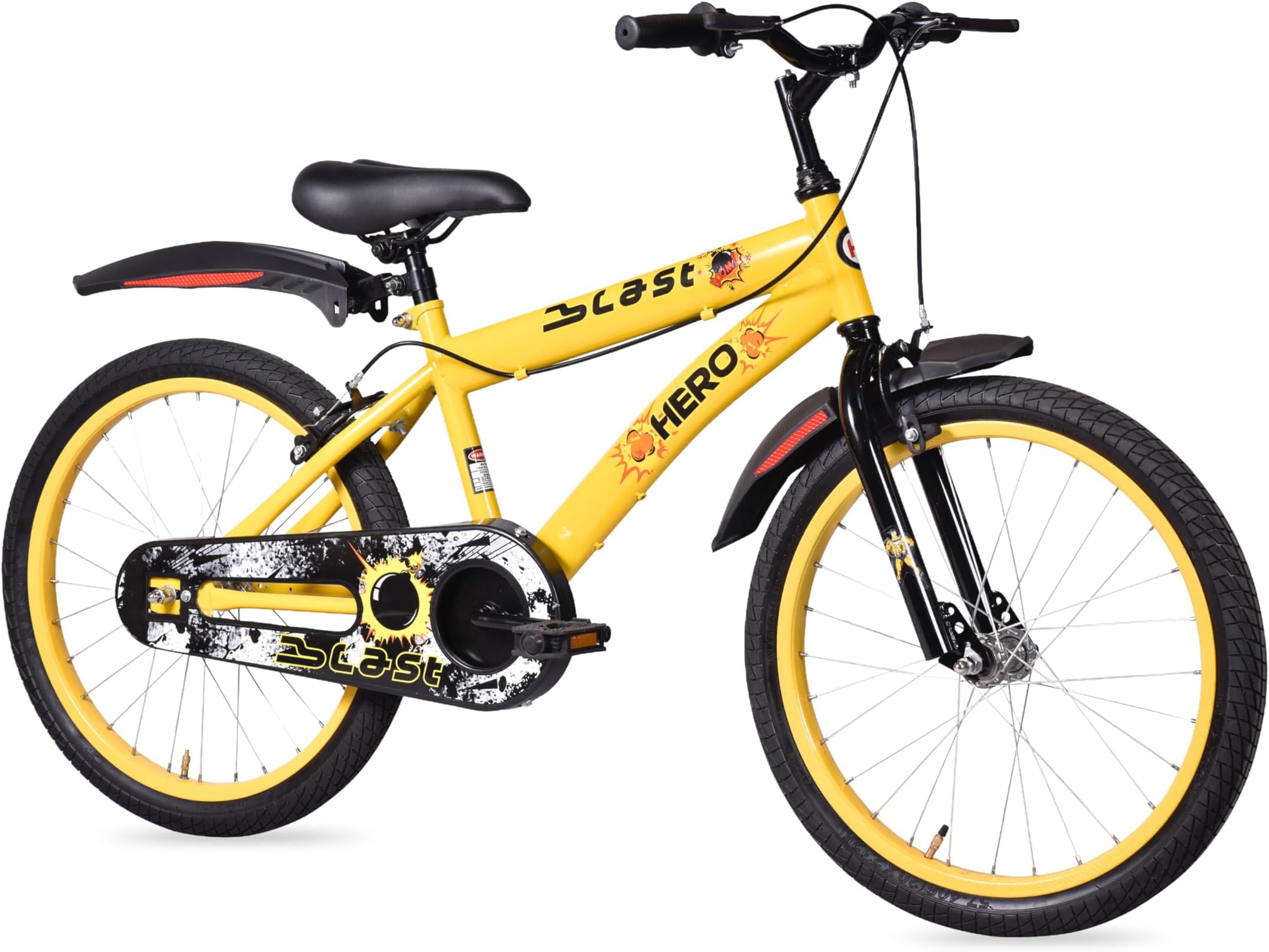 - Hero Blast 20T Single Speed Bicycle for Kids | Yellow | Rigid | V Brake | Steel Frame : 12 Inches | Rider Height : 3ft 8" - 4ft 5" | 95% Pre-Assembled(Ready to Ride in 5 Mins)