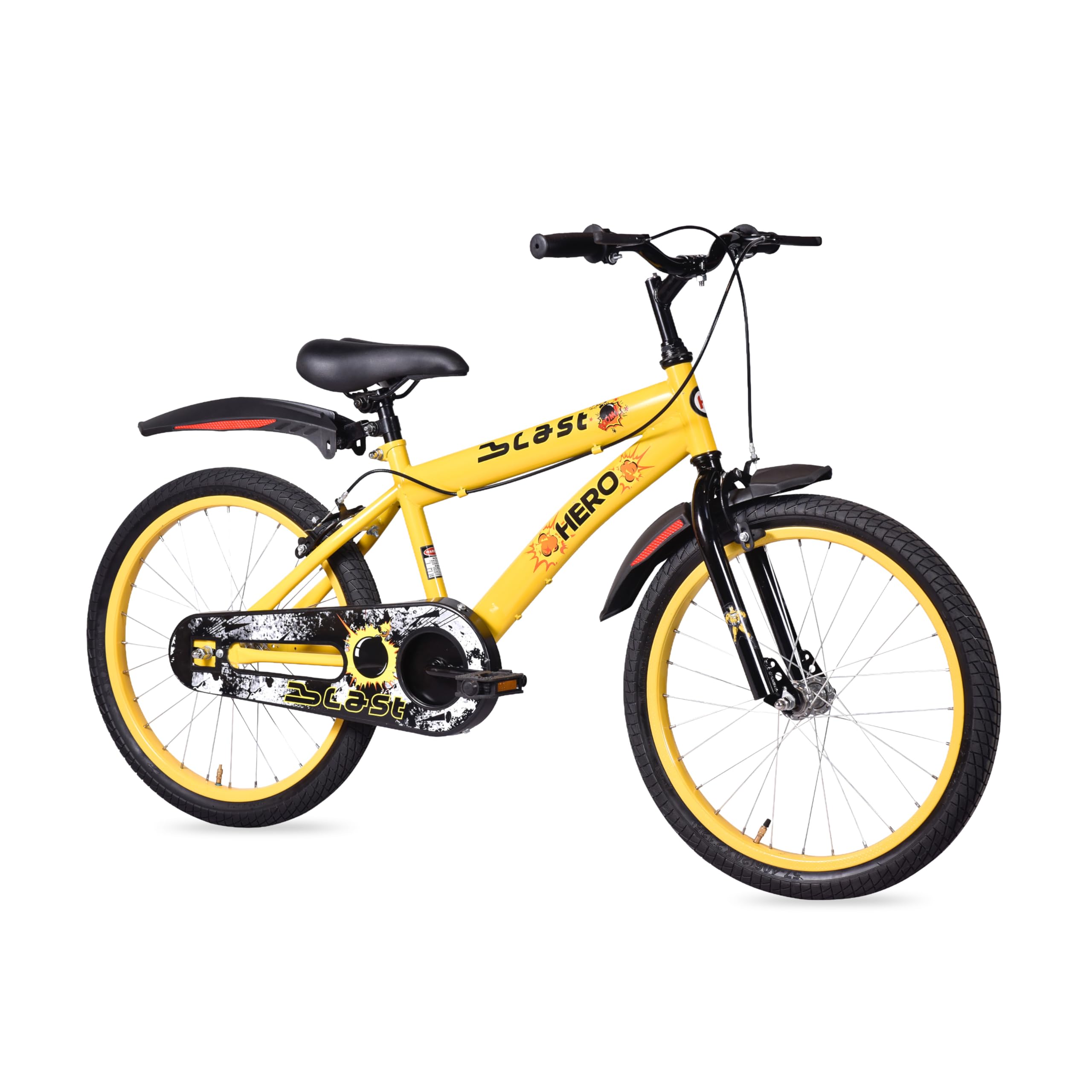 - Blast 20T Single Speed Bicycle for Kids | Yellow | Rigid | V Brake | Steel Frame : 12 Inches | Rider Height : 3ft 8" - 4ft 5" | 95% Pre-Assembled(Ready to Ride in 5 Mins)