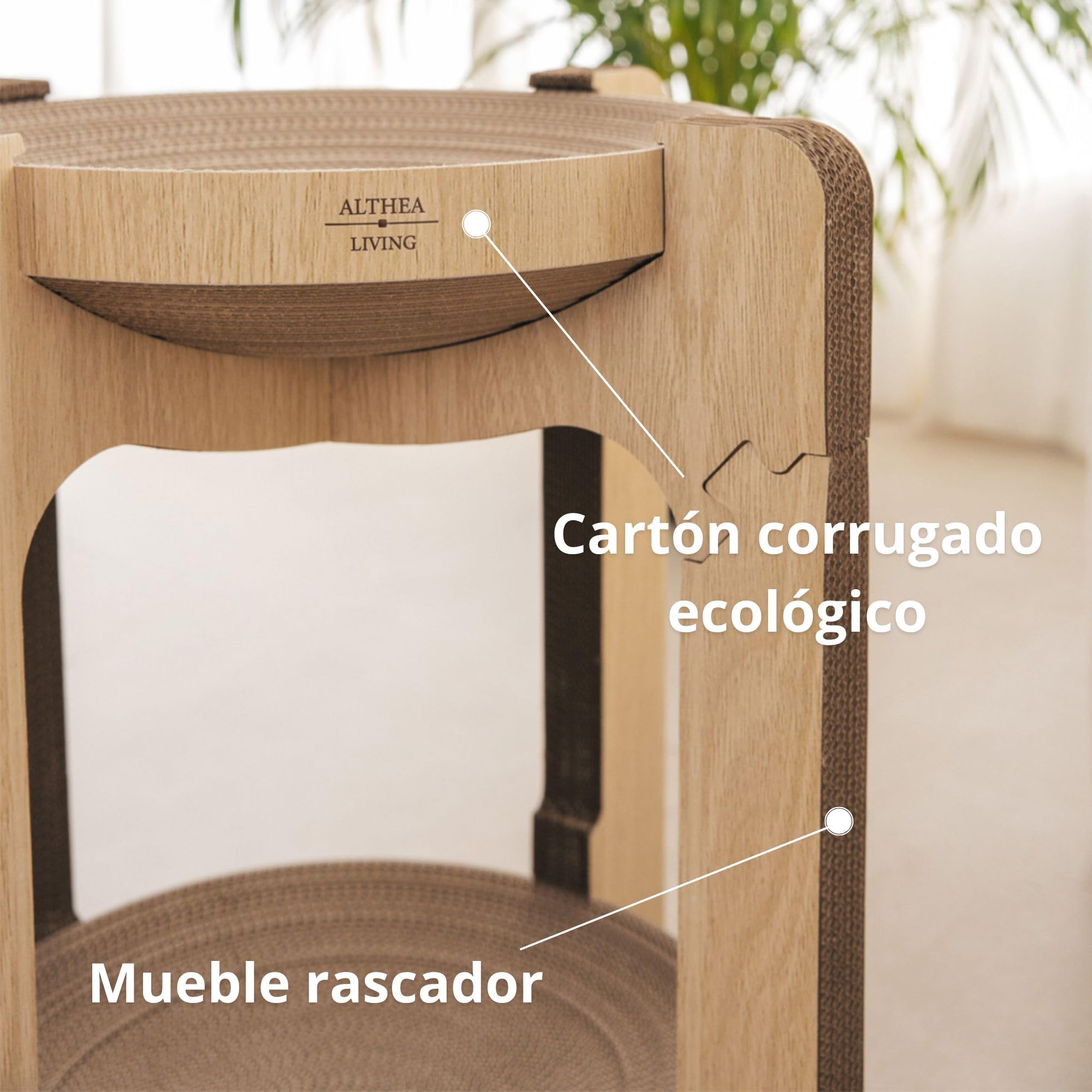 Rascador Torre para Gatos Interior Vigía con Cama Integrada de Dos Alturas | Cartón Corrugado Reciclado Sostenible con Diseño Vertical Compacto | ALTHEA LIVING