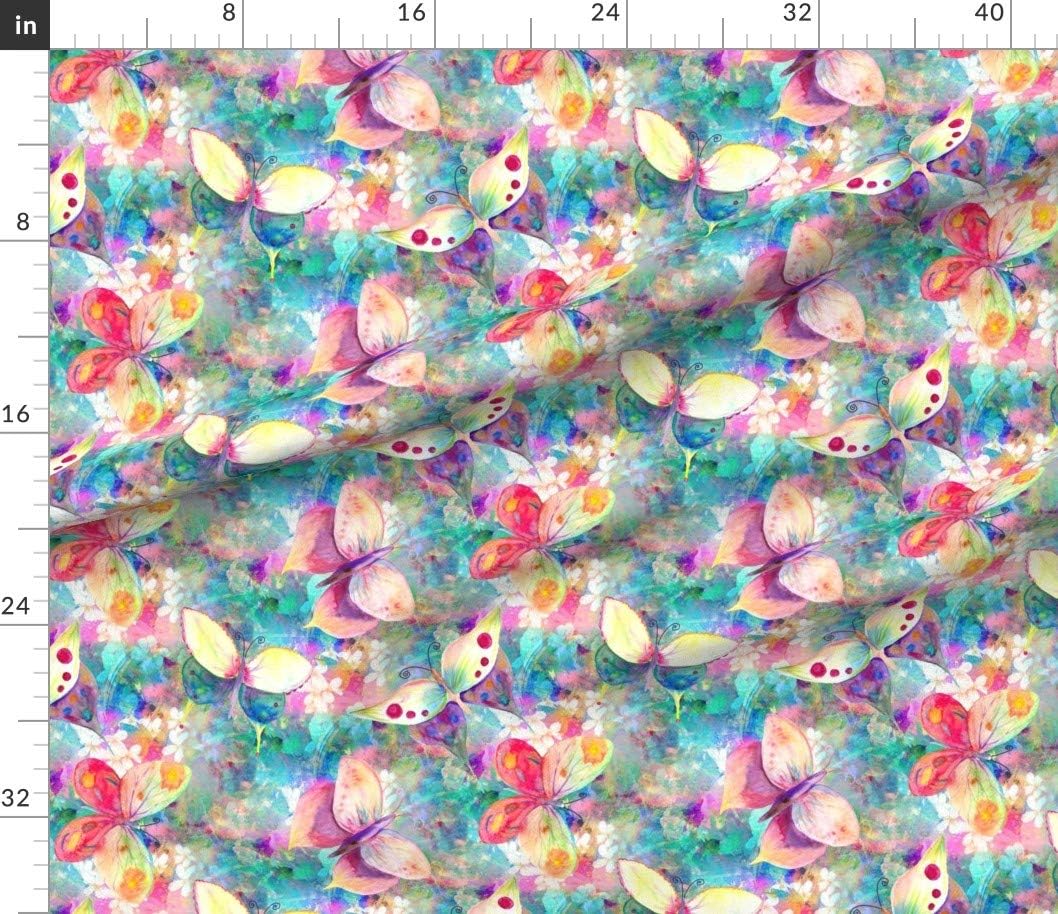 Spoonflower Fabric - Large Butterflies Flowers Turquoise Aqua Animals Floral Multicolor Printed on Petal Signature Cotton Fabric by The Yard - Sewing Quilting Apparel Crafts Decor