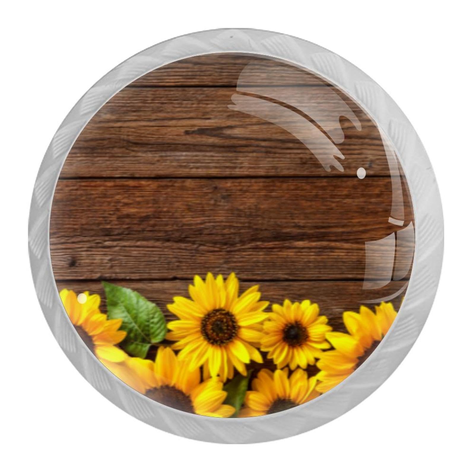 Tqmspg 4 Pieces Drawer Pulls Sunflowers Wood Background Door Knobs Dresser Handles for Kitchen Wardrobe Cupboard Hardware Furniture