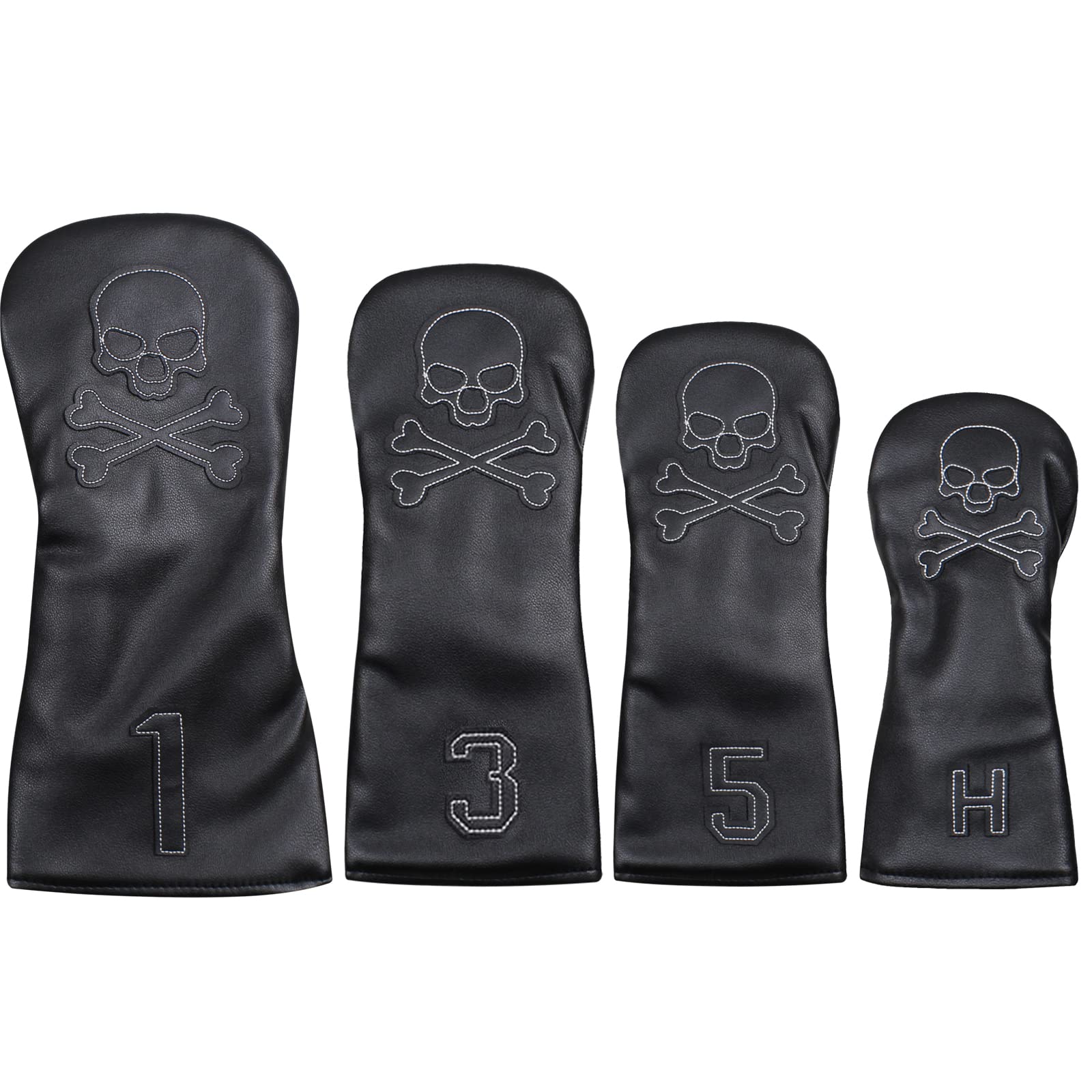 Scott Edward Skull Golf Woods Headcovers Covers for Driver Fairway 1 3 5 H Clubs Set Heads PU Leather Unisex Black Brown