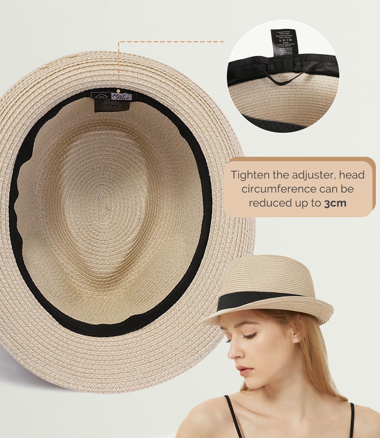 Straw Fedora Sun Hat for Women Men Short Brim Panama Trilby Beach Hat Packable Summer Hat UPF 50+ - Image 3