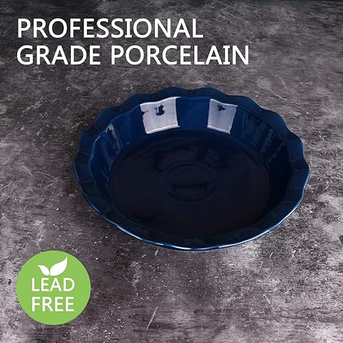 Miniatura 9 de Bosmarlin Molde de cerámica para tartas de 9 pulgadas, 50 onzas, plato para tartas para hornear, microondas, apto para horno y lavavajillas (azul