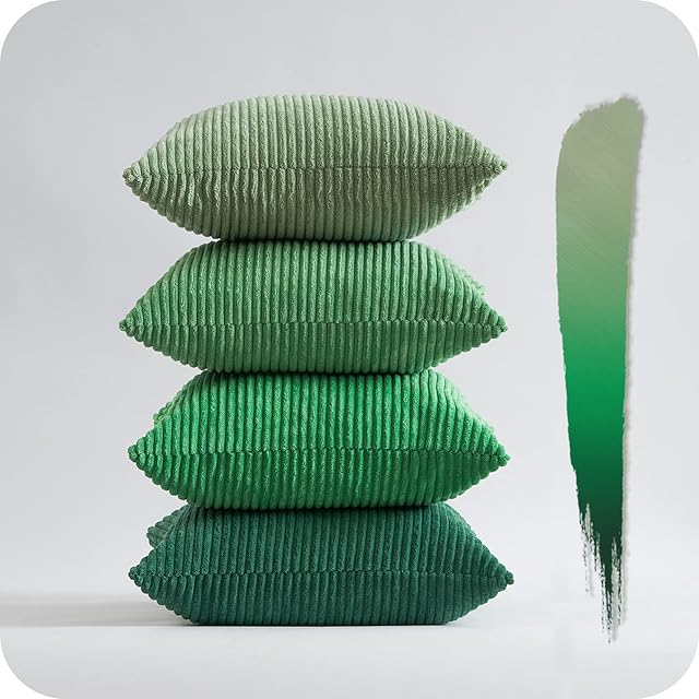 Topfinel Green Cushion Covers 18x18 Set of 4 Garden Chair Cushions Soft Corduroy Pillows for Bedroom Scatter Fluffy Sofa Cushions 45x45 CM Home Decoration Modern Livingroom