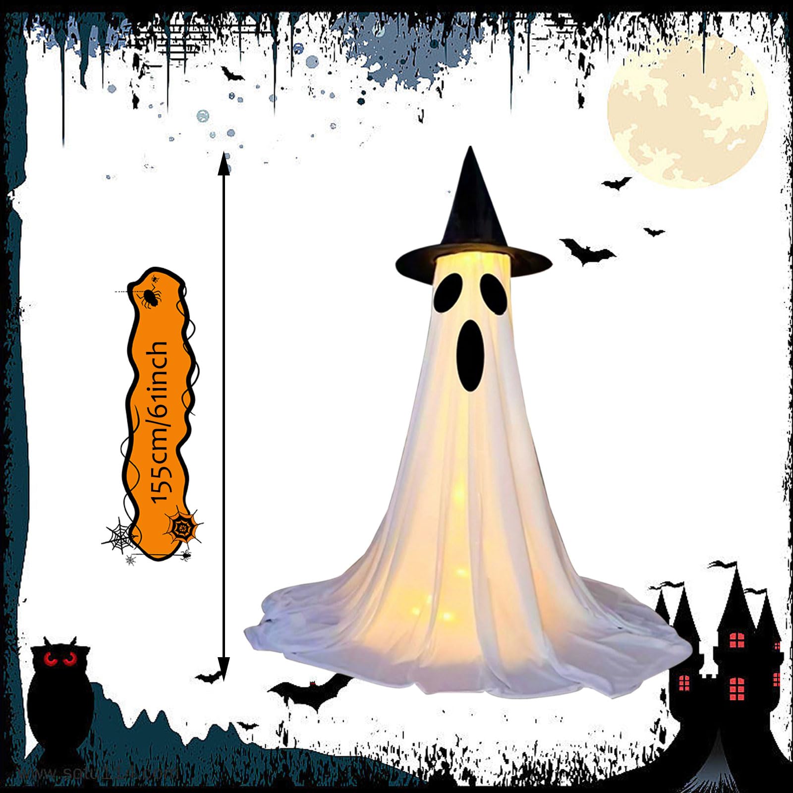 Longzhuo 2 Pezzi Decorazione Halloween Fantasma Luminoso 145 cm da Esterno