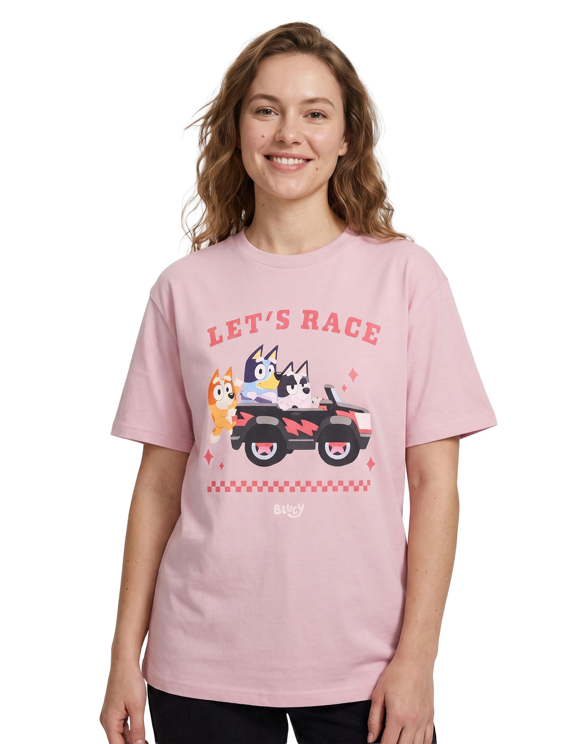 Bluey Bingo, Trixie Womens Pink Short Sleeved T-Shirt | Let's Race Graphic Tee | Casual Wear | Crew Neck Top for Playful Activities Merch - XXX-Large