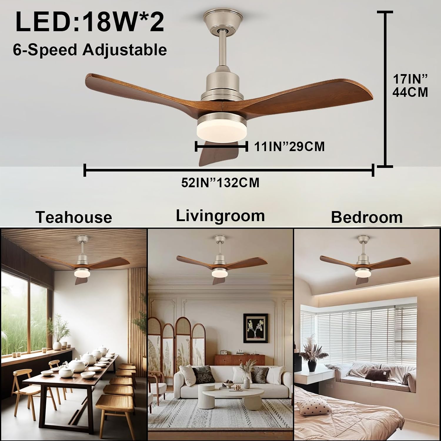 Ceiling Fans With Light And Remote Farmhouse Ceiling Fan Lighting Fixture Flush Mount Ceiling Fans 6 Speed Reversible 3 Blades Fan Lamps Dimmable LED Quiet Ceiling Fan Pendant Light For Kitchen Island