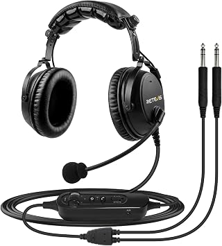 Retevis EHG002 Aviation Pilot Headset,Active Noise Cancelling,1 Pack