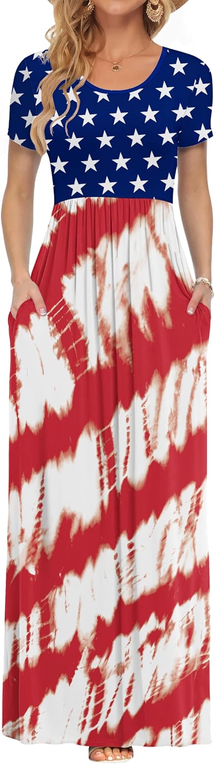 AUSELILY Women's Classic Short Sleeve Loose Plain Casual Long Maxi Dresses for Women 2026