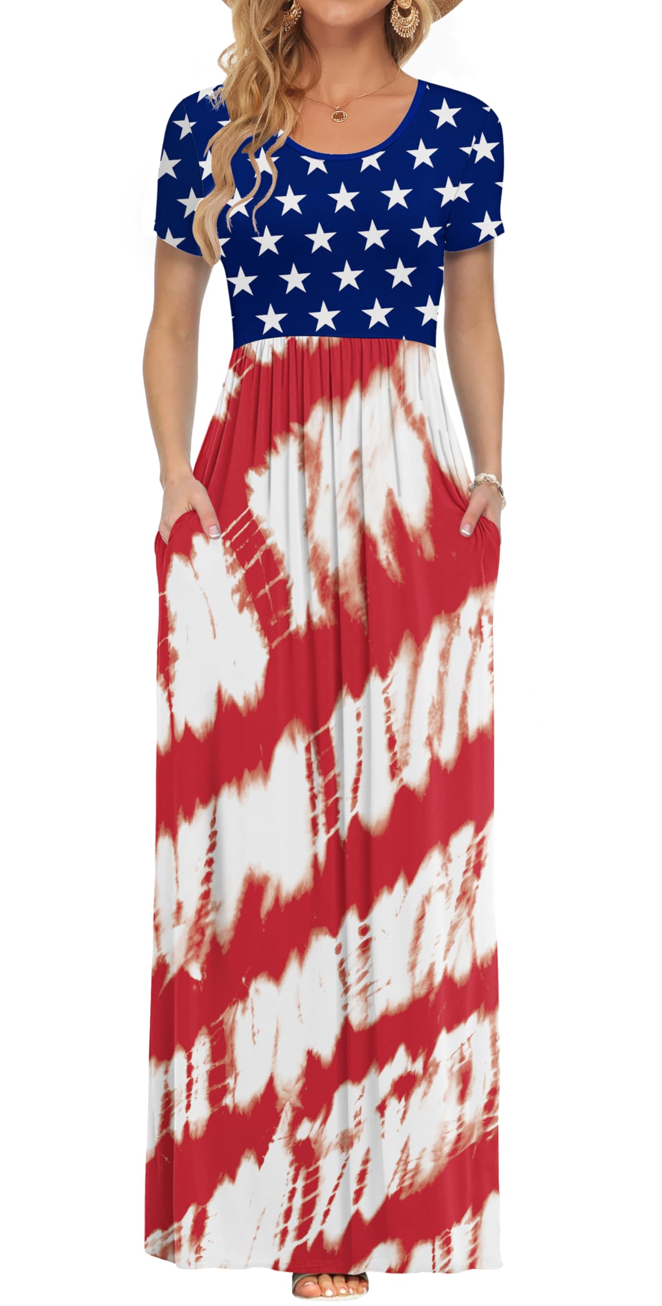 AUSELILY Women's Summer Short Sleeve Loose Plain Casual Long Maxi Dresses | Year Round wear solid floral print, Casual wear, Empire waist, Floor length, Side pockets