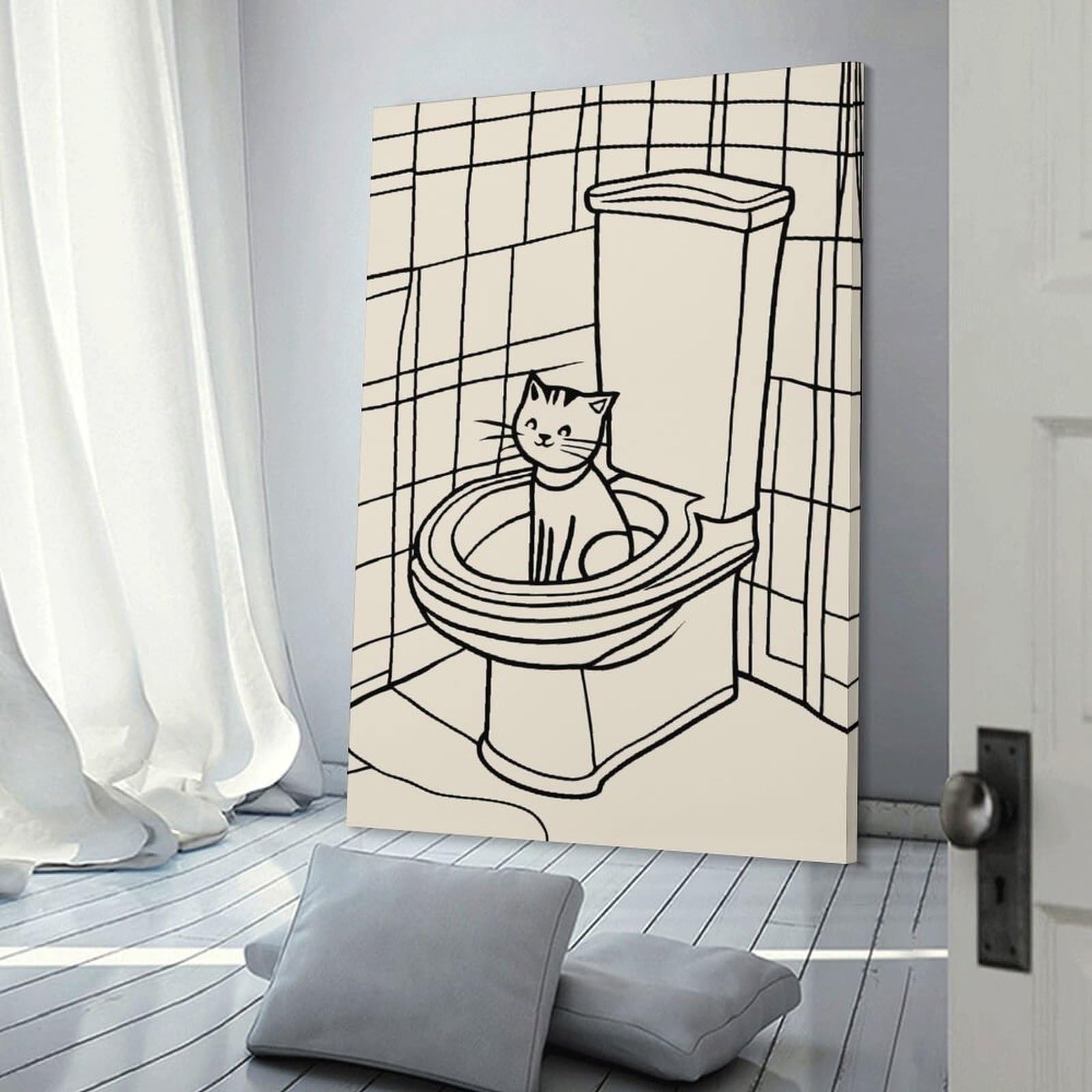 Junmoney Funny Cat in Toilet Wall Picture Print 16x24inch(40x60cm), for Home Office, Desk Area Or Studio, Home Office Artwork with Decorative Appeal