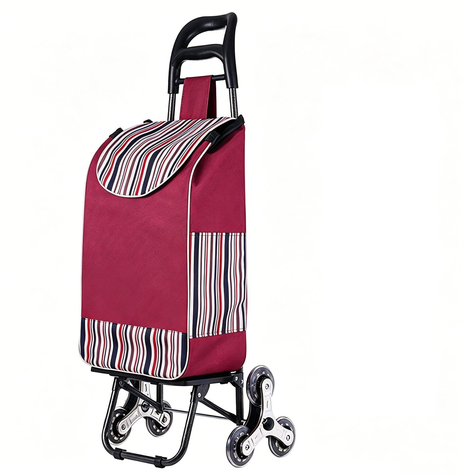 JYHCD Shopping Trolley, 2 in 1 Folding Grocery Cart Hand Truck with Elastic Rope, Smooth Wheels and Detachable Bag, Lightweight Stair Climbing Cart for Shopping and Transportation,Red