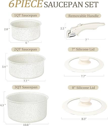 Miniatura 7 de MICHELANGELO Juego de cacerolas antiadherentes de 1 cuarto y 2 cuartos de galón y 3 cuartos de galón con asas extraíbles, juego de cacerolas no