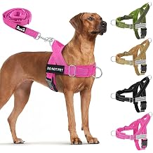 Lukovee No Pull Dog Harness and Leash Set - Adjustable Soft Padded Vest with Front Clip for Easy Control, Reflective Durable Harness for Safe Daily Training Walking for Medium Large Dogs M, FU