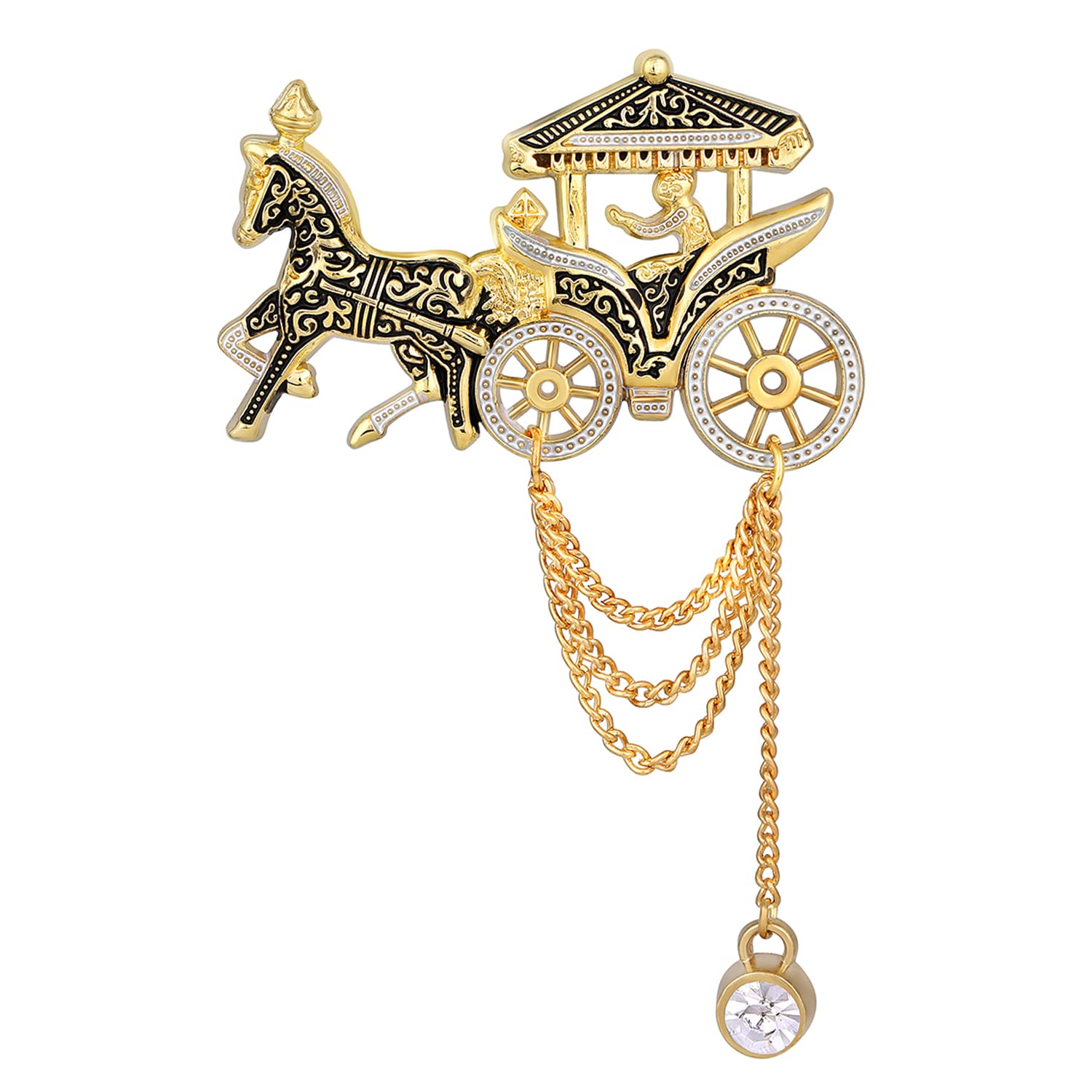 Meena Work Enamel Horse Chariot Chain Sherwani Brooch for Men (BP1101084G)