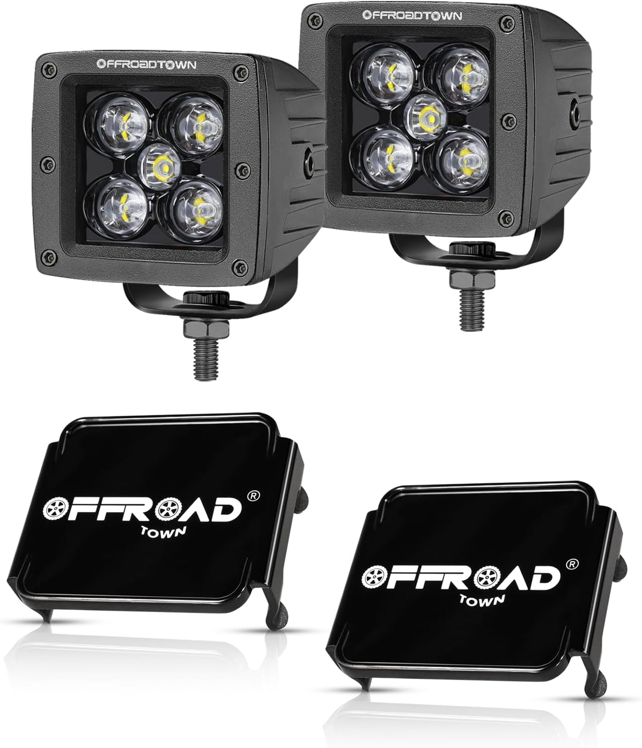 OFFROADTOWN 3 Inch LED Pods with Black Covers, 2PCS 3X3 LED