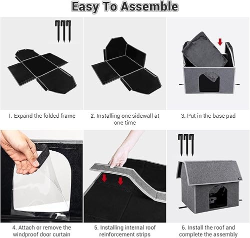 Miniatura 6 de MIU Color Casa para gatos al aire libre, grandes casas resistentes a la intemperie para gatos al aire libre, refugio aislado para gatos con