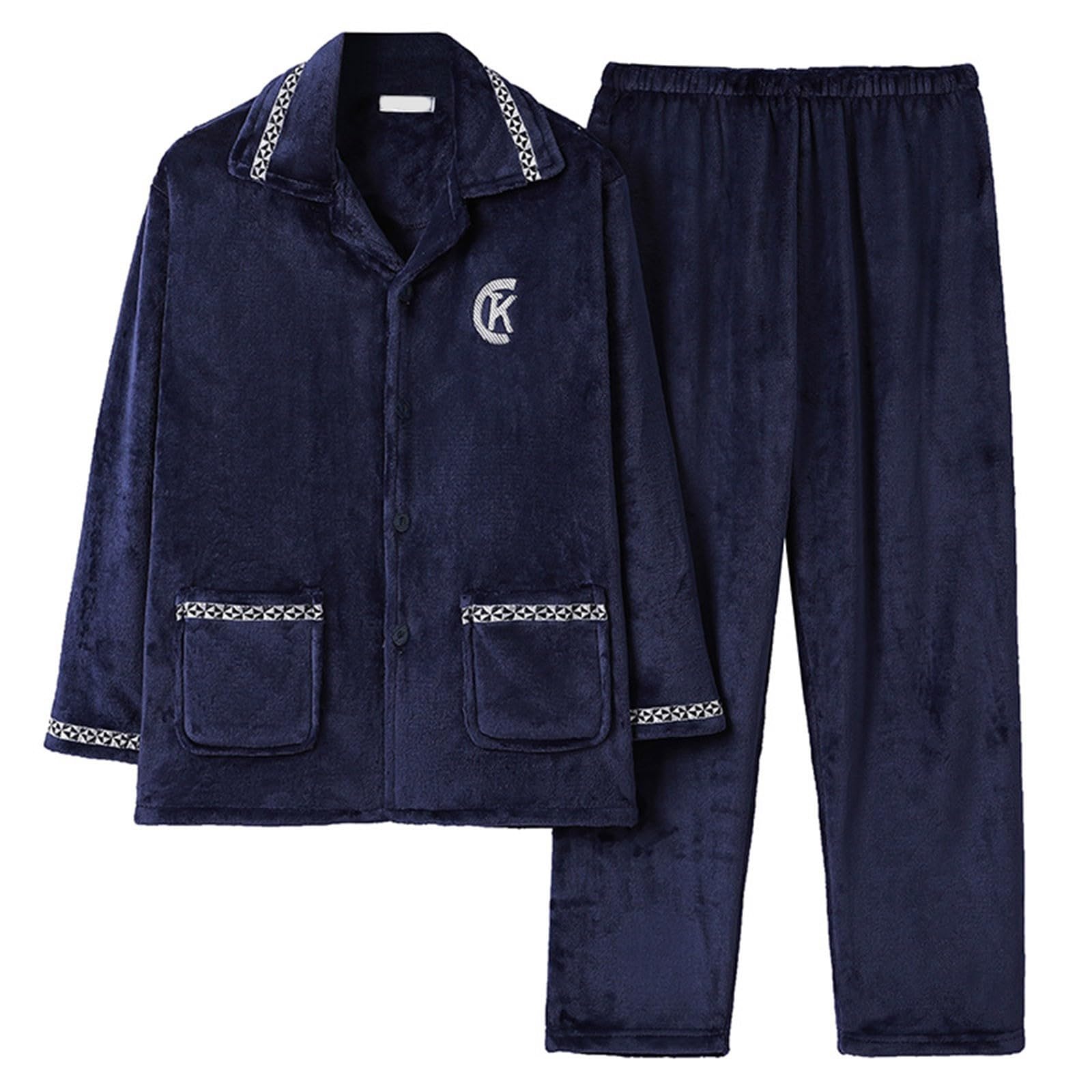 Flecce Men's Pyjama Set Warmer Pyjamas Flannel Set Winter Extra Warm Pyjamas Men's Long Flannel Sleepwear Fluffy with Button Placket-image-15