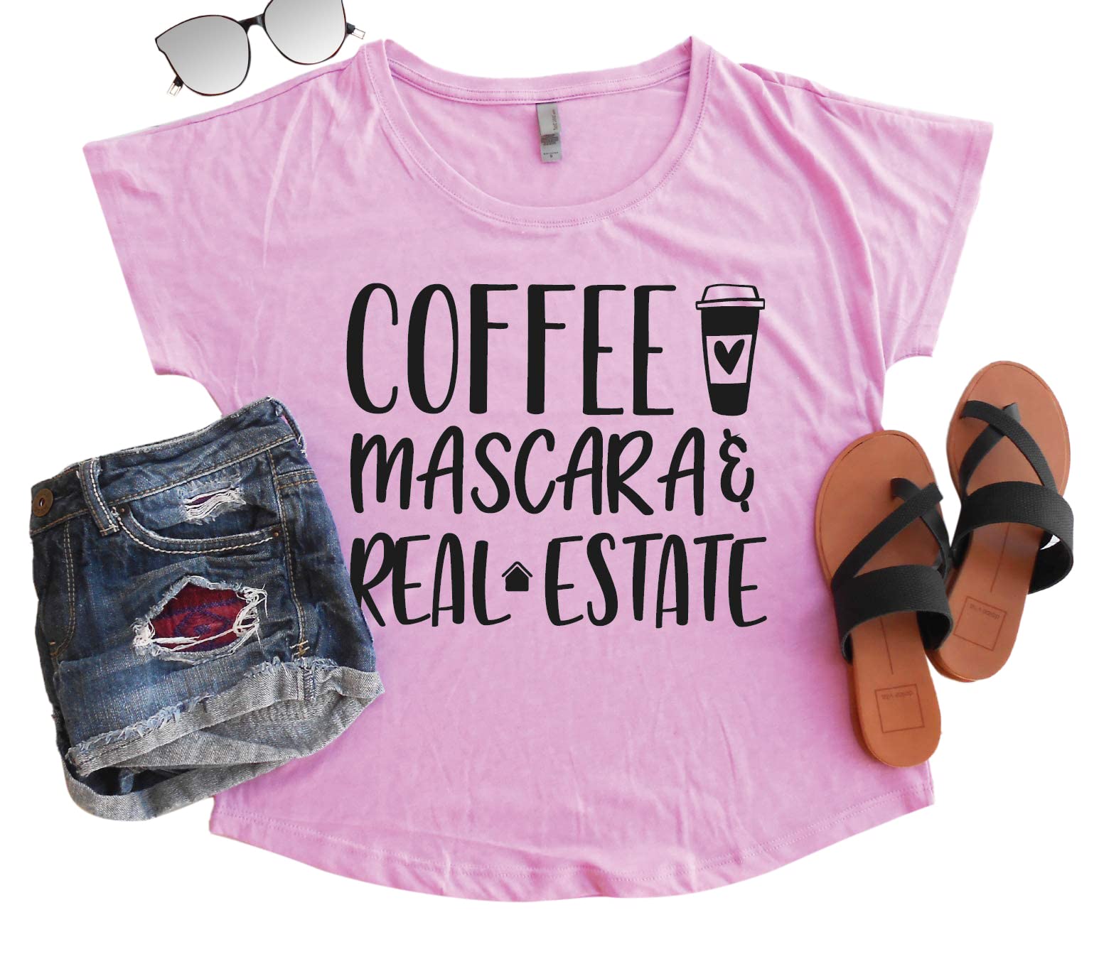 Coffee Mascara and Real Estate Flowy Shirt - Cute Real Estate Shirt - Gift For Realtor - Coffee Shirt - Mascara Shirt - Real Estate Shirt - Off The Shoulder Shirt - Realtor Shirt