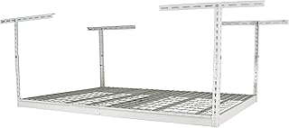 SafeRacks Overhead Garage Storage Rack, Heavy Duty Steel Ceiling Mount Storage Shelves with 500 lb Capacity, Adjustable, Garage Overhead Storage, Shelving, Ceiling Racks 4x6 White (24"-45")