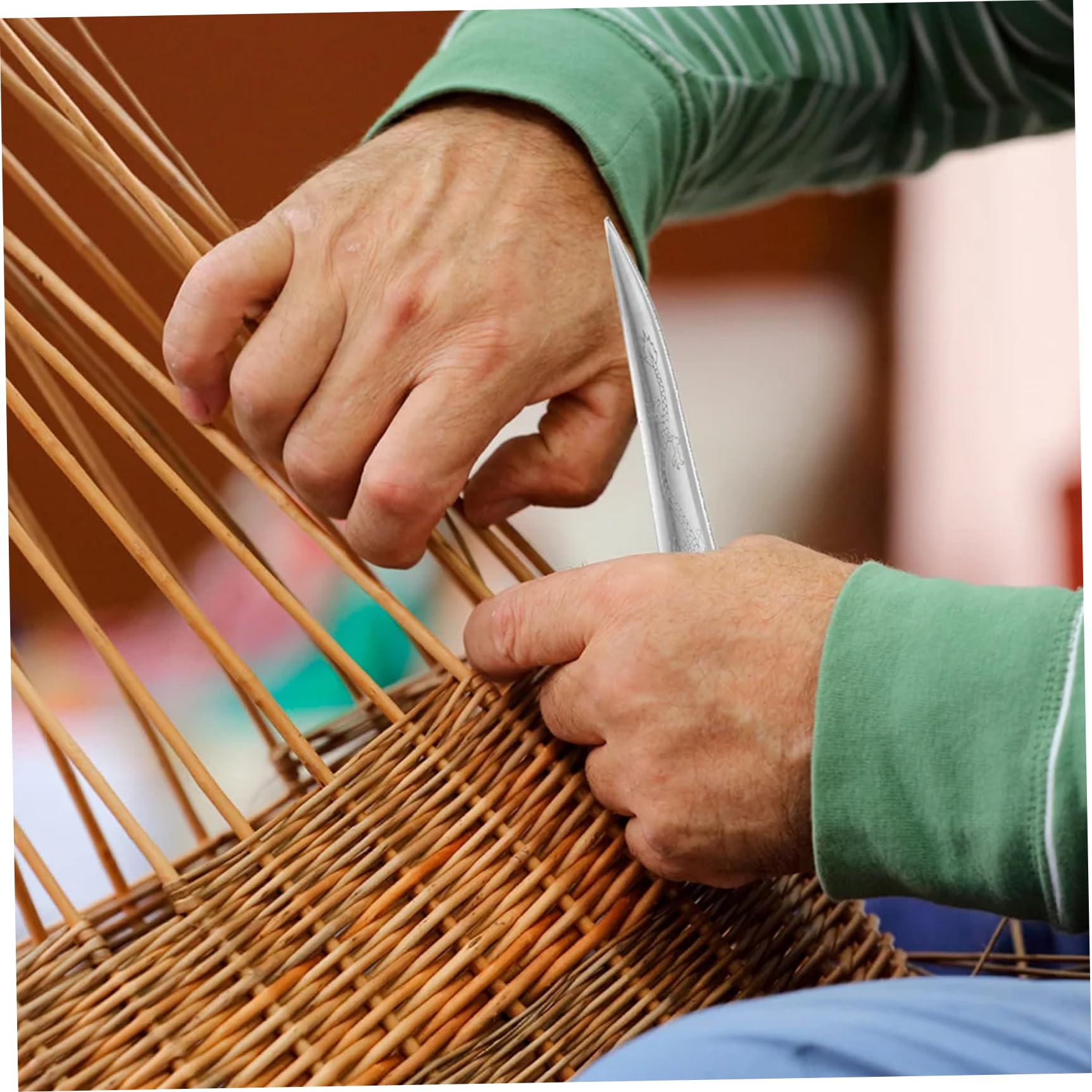Kit di riparazione in vimini 2 pezzi Kit per tessitura di cestini in acciaio inossidabile include uno strumento per fare leva e una piccola forbice per la riparazione di vimini con impugnatura comoda