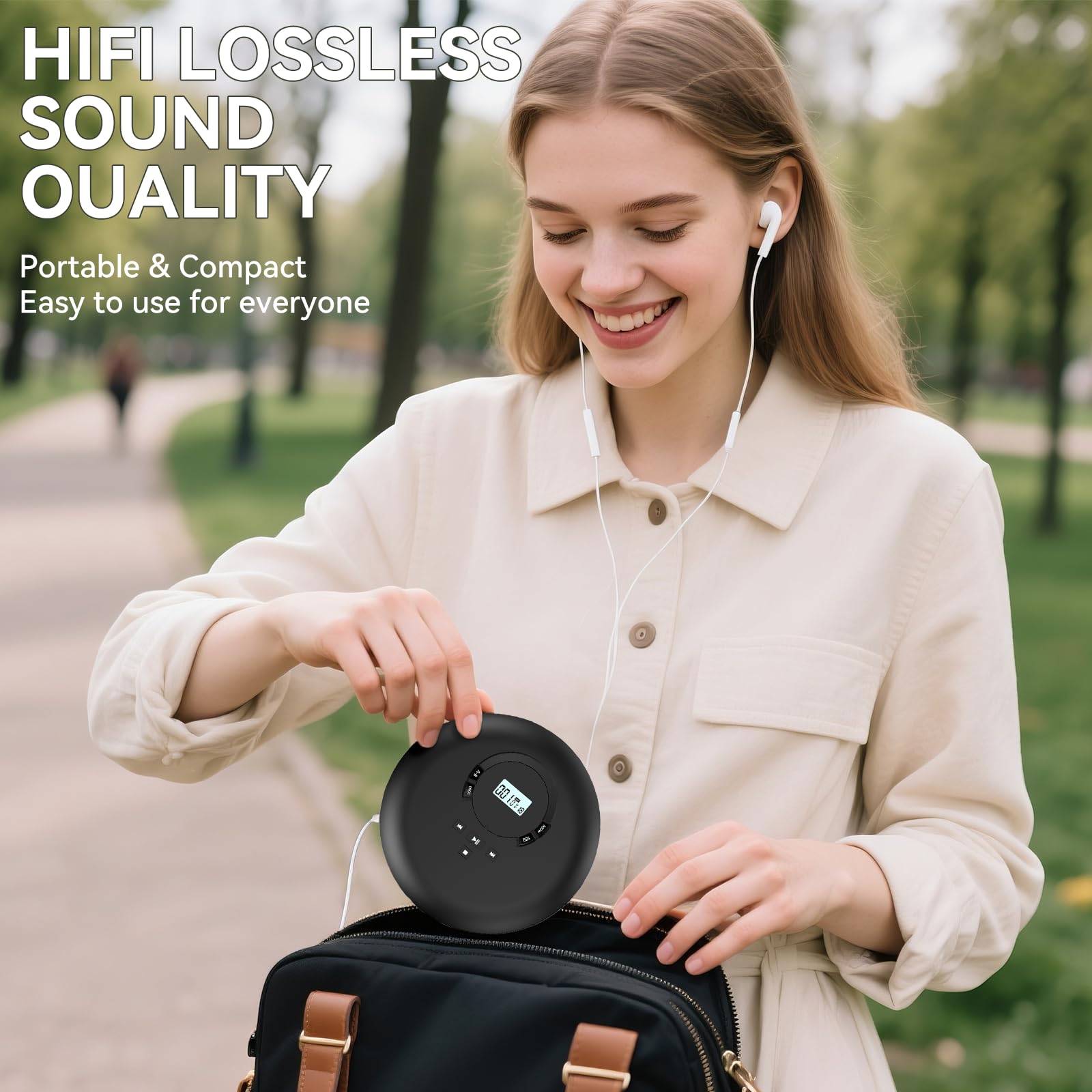 Gueray Lettore CD Portatile Hifi con display stereo cd Lettore CD con cuffie Supporto PROG ASP Funzione di memoria Funzione di ripetizione A-B Effetto BASSO