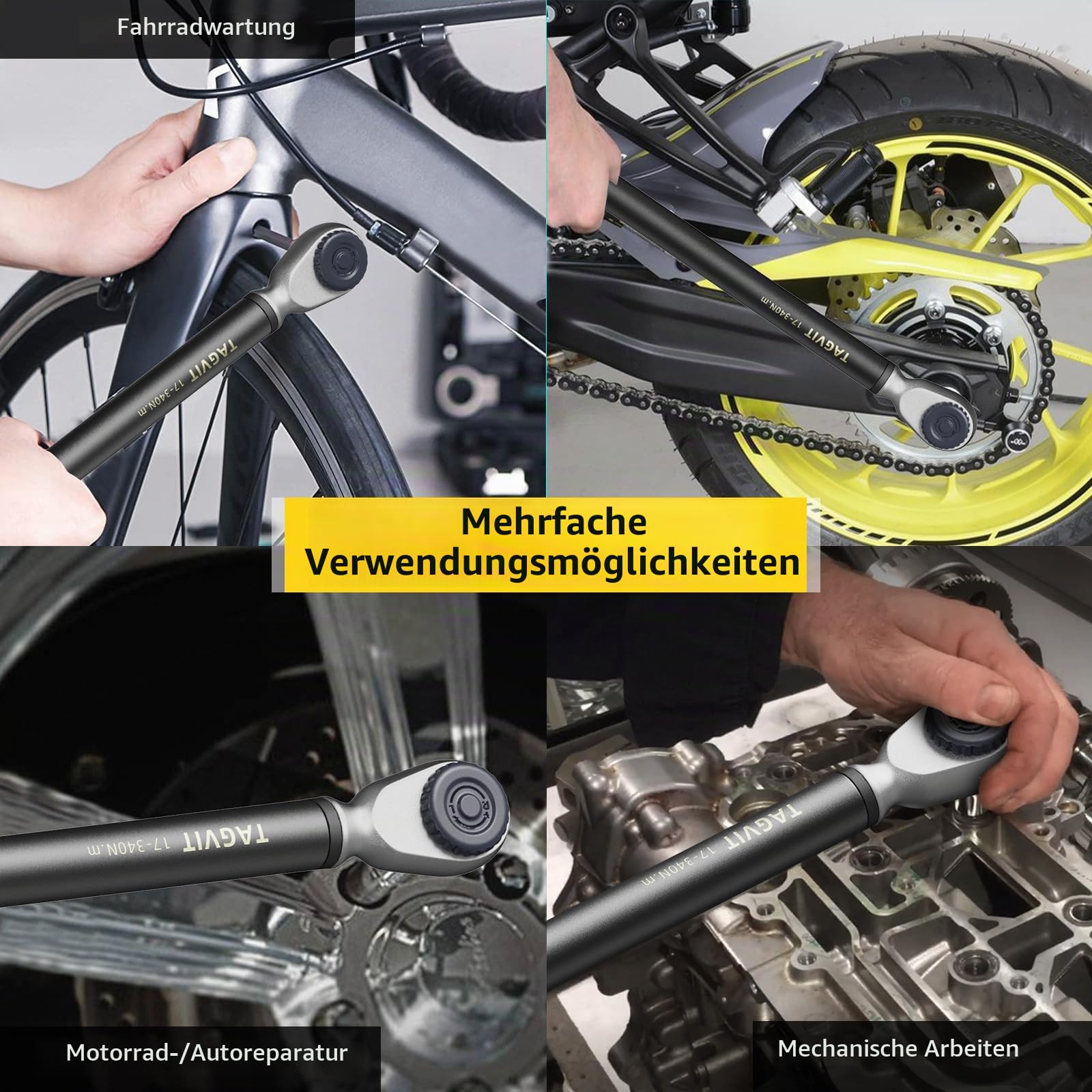 Digitaler Drehmomentschlüssel 1/2 Zoll, ± 2% Fehlergenauigkeit, 17-340 Nm Drehmomentschlüssel mit Summer und LED-Anzeige für Fahrrad Motorrad und Auto Reparatur