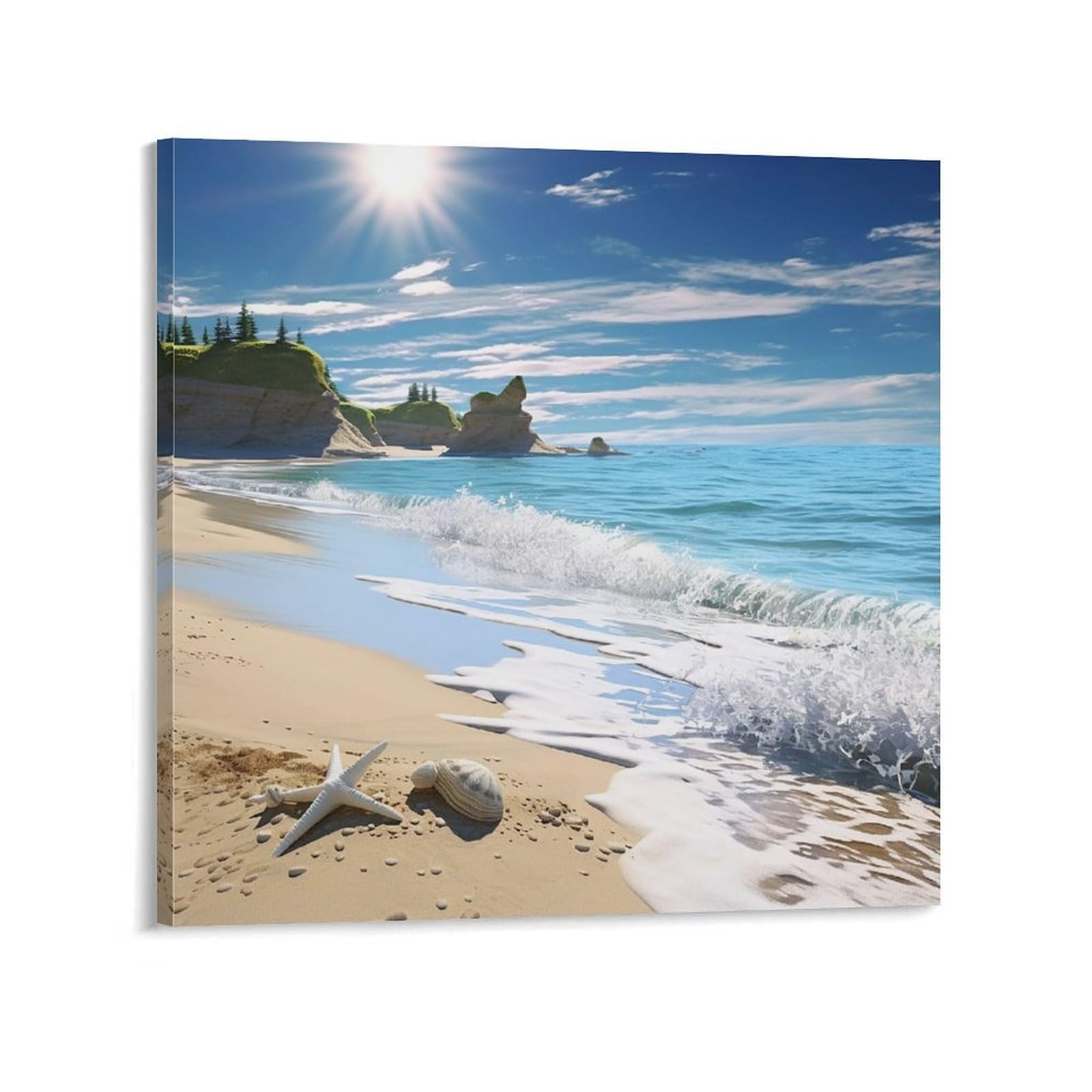 Ocean Beach Canvas Wall Art for Bedroom 20x20inch(50x50cm) Canvas Prints Artwork for Walls Modern Picture Artwork Painting for Living Room Aesthetic Wall Paintings for Bathroom Kitchen Office Decor