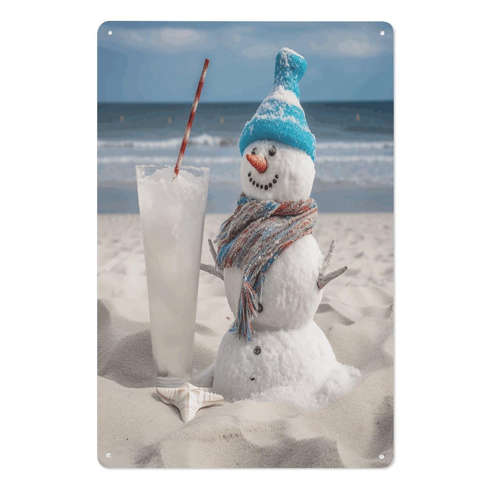 Adfgyerh Style Snowman Bech Tin Sign Hanging Art Prints,Wall Decor For Gifting And Party Decoration 7.9X11.8 Inch,Wall Art For Home Garden Greenhouse Living Room Bedroom Yard