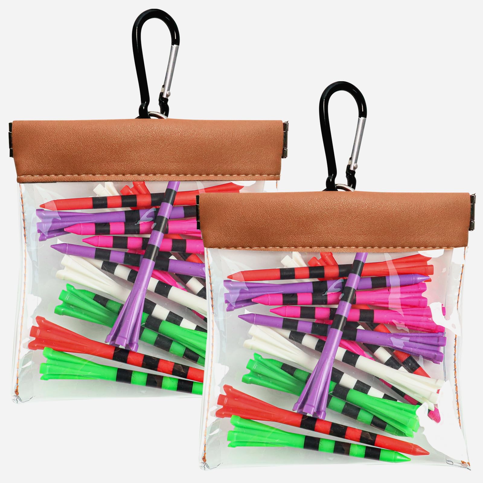 AXKAL Golf Pouch Bag Transparent 1 or 2 Pack with 15pcs Golf Tees Value Set, Premium Waterproof Golf Tee Bag with Hook Design, Convenient Squeeze Top Pocket Golf Accessories (2 Pack)
