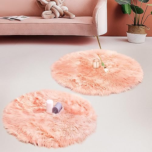Miniatura 28 de HYSEAS Paquete de 2 alfombras de piel de oveja sintética color negro, 3 x 3 pies, alfombra redonda y esponjosa de felpa lanuda para suelo