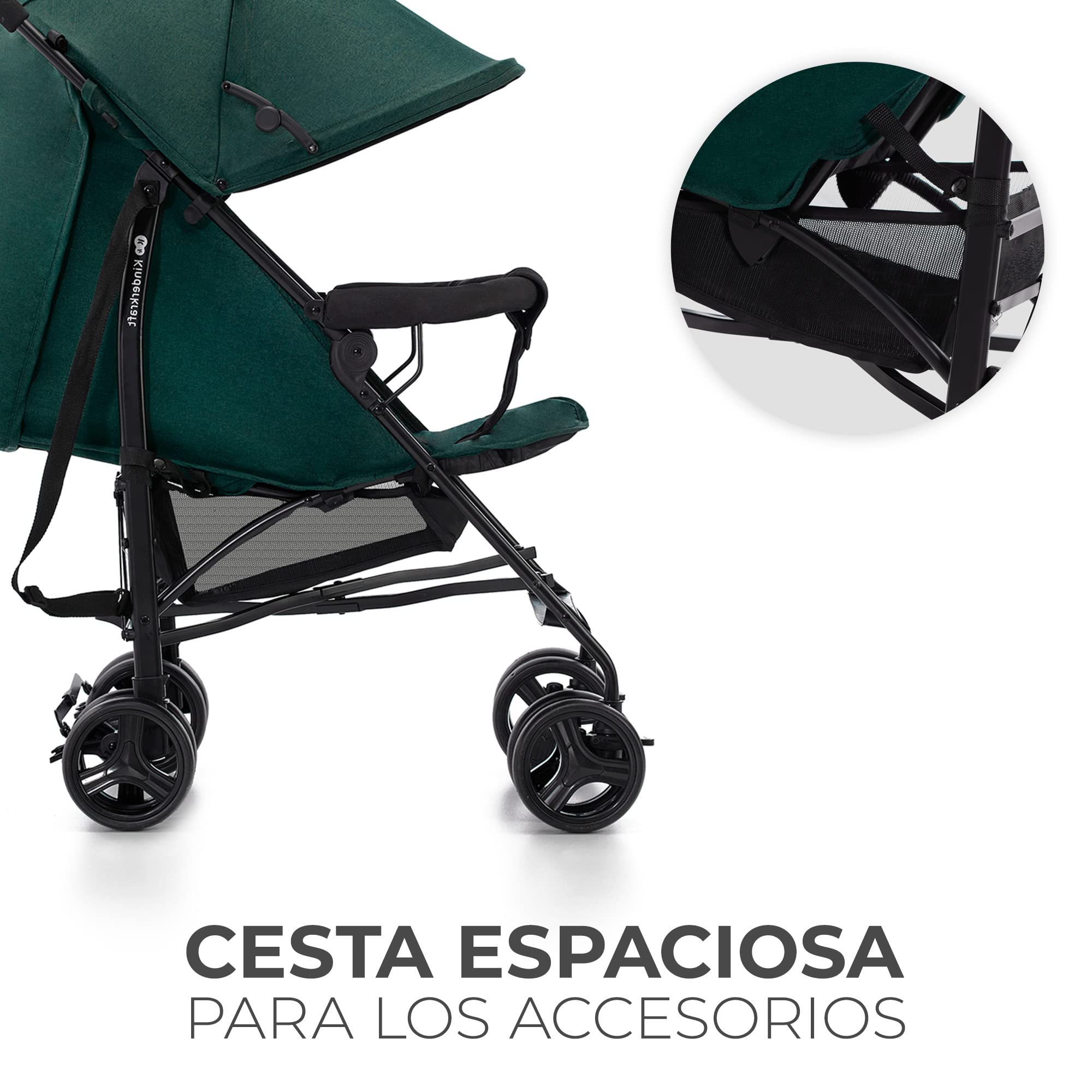 Kinderkraft TIK Silla de Paseo, Carrito para bebé, Posición reclinada y Tumbada, Carro Plegable, Ligero - 6,5kg, Material Impermeable, Verde