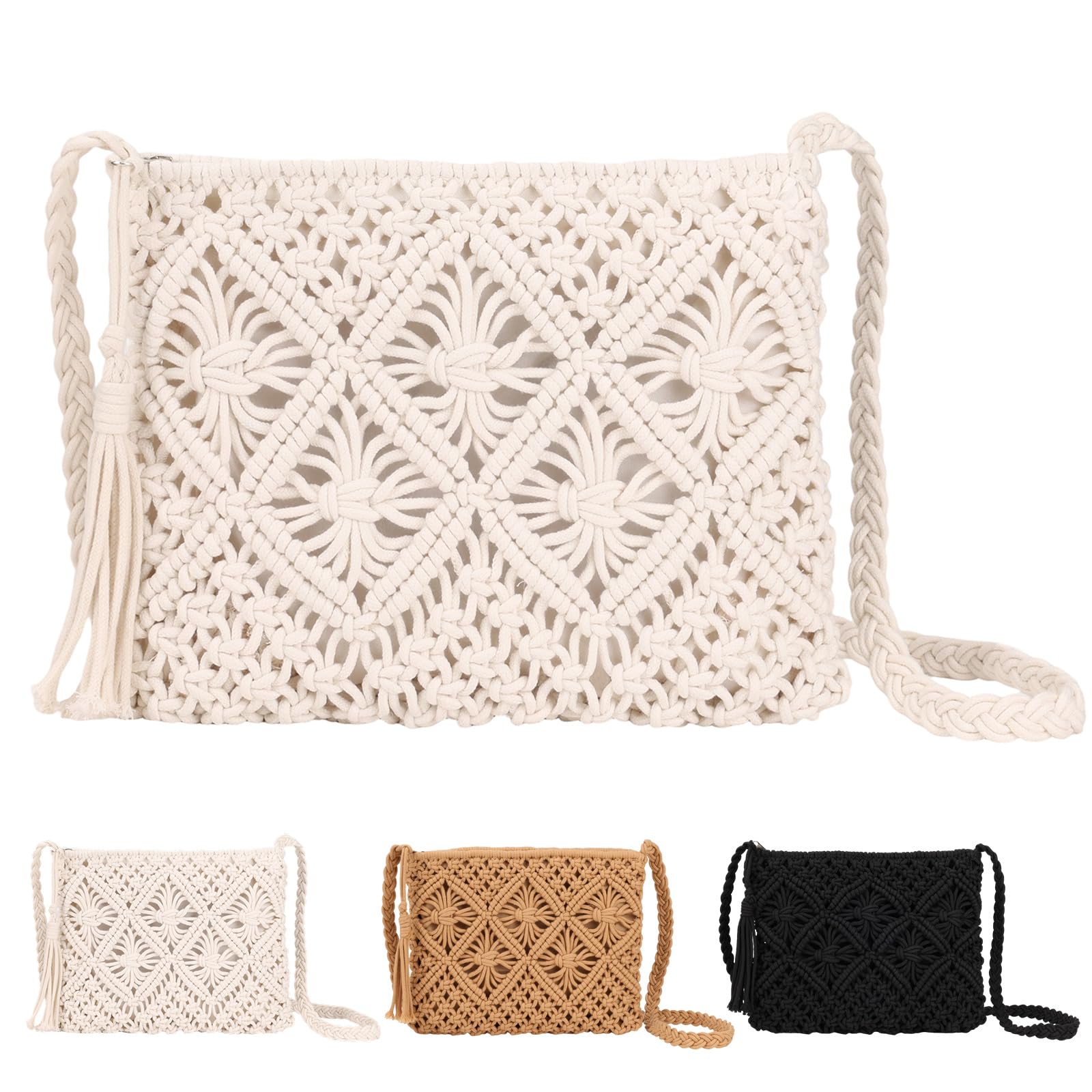 Borsa Paglia Donna Estiva Borse in Paglia a Tracolla Bohemien Tessuto a Uncinetto, Borsa Rafia Donna mare Viaggio e uso Quotidiano