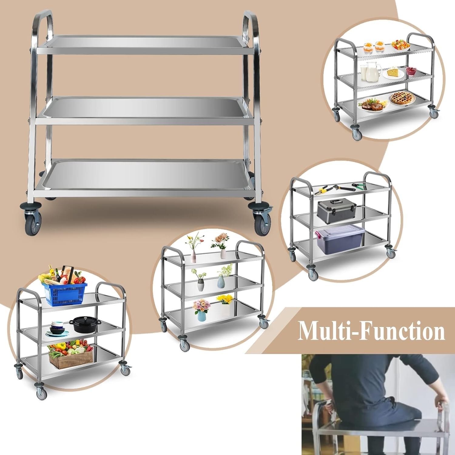 Forno a microonde Sturdy rack da cucina a 3 piani, tutto in uno Carrello per supporto da forno con organiser per cestello per conservazione a filo con rotella Rack - Cina Carrello